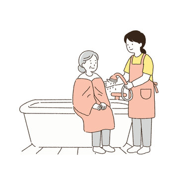 入浴介助中の介護士