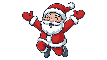 Happy Santa Claus cartoon holding a gift bag celebrating Christmas