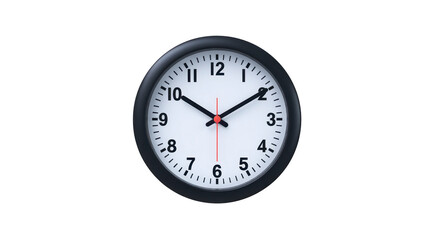 Wall clock with black frame white face black numbers and hands showing 150 isolated on transparent background simple and modern design time concept punctuality and accuracy