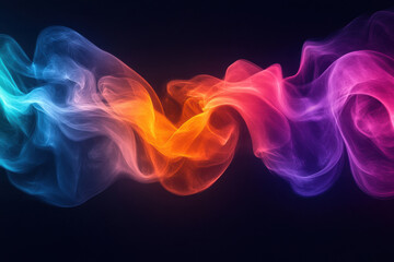 abstract glowing smoke wave gradient transitioning from blue to purple to red to orange on dark black background