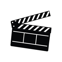 Fototapeta premium Simple black silhouette of open director clapboard isolated on white for video production