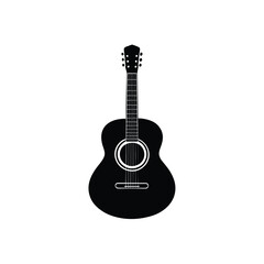 Fototapeta premium Acoustic guitar musical instrument black solid icon vector isolated on white background flat design