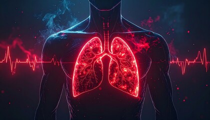 Human Lungs Anatomy with Heartbeat Graph Respiratory System Illustration