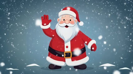 Santa claus in red suit cheerfully waves in snowy background. Suitable for holiday designs, christmas cards, and festive illustrations. - Powered by Adobe