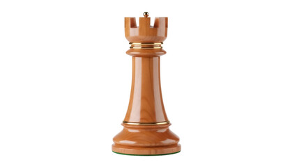 Wooden rook chess piece isolated PNG on transparent background, classic game strategy and competition concept