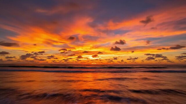 Sunset over ocean with clouds and changing colors