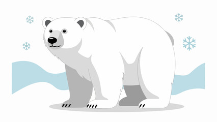 Fototapeta premium Illustration of a polar bear in a winter scene with snowflakes and a frozen water surface