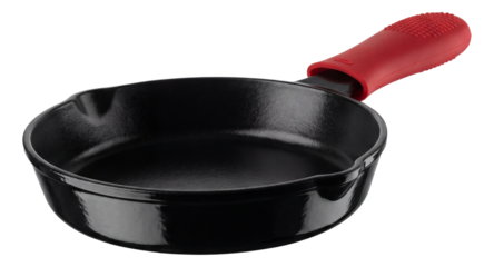 A skillet with a detachable silicone handle cover, perfect for baking cornbread at home.
