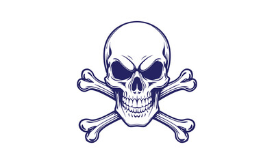 Skull and crossbones symbol on black background representing danger and death illustration