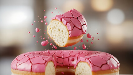 Donut with Pink Glaze and Bite