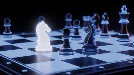 Digital chess battle under neon glow showcasing strategic thinking and modern gameplay concept