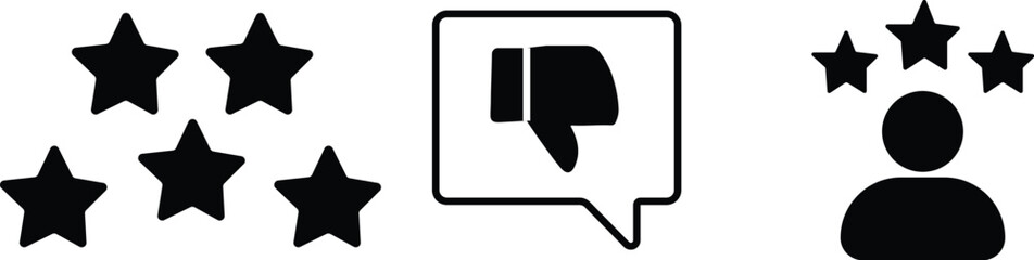 Fototapeta premium Review icon set. Containing feedback, rating, satisfaction, like icons, quality evaluation score, achievement badge, success symbol. symbol of customers rating on transparent background 