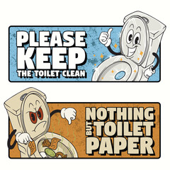 Funny Retro Cartoon Toilet Signs Set