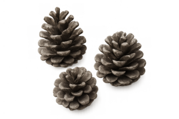 Pine cones creating decorative elements, natural tree seeds with open scales, symboling nature and forest themes on transparent background