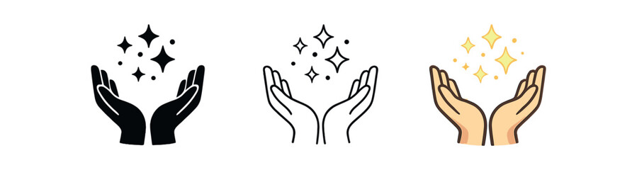 mindfulness open hands with floating light or sparkles
