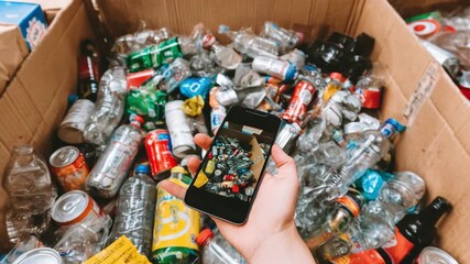 Medium shot capturing a consumer navigating an app that combines recycling habits tracking with personalized feedback features. - Powered by Adobe