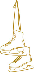 Hanging ice skates Christmas ornament vector illustration isolated on white background, Line Art