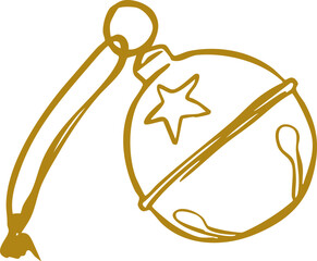 Gold Christmas jingle bell ornament vector illustration isolated on white background, Line Art
