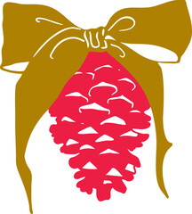 Christmas pine cone ornament with ribbon vector illustration isolated on white background