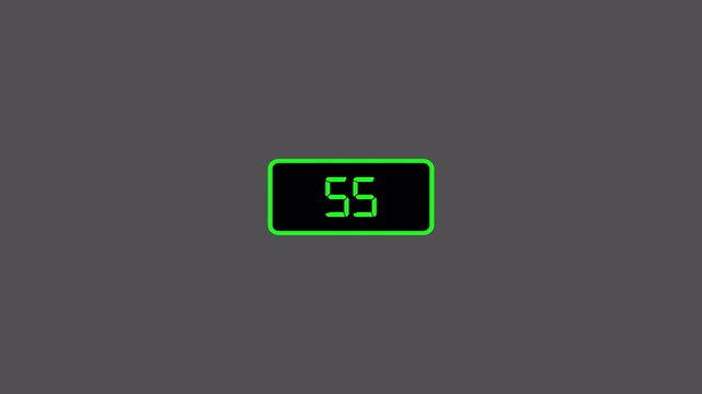 One minute countdown timer animation on transparent background with an alpha channel, digital countdown timer in 4k, sixty seconds countdown animation.