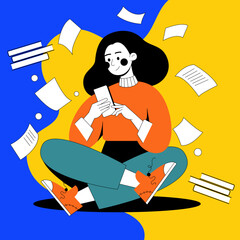 Checking transaction history on smartphone while seated with papers floating around