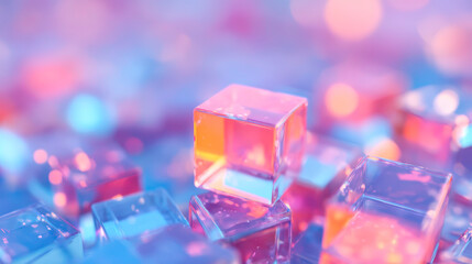 Abstract cubes illuminating with orange and blue light geometric design