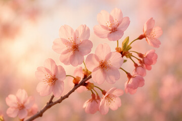 Fototapeta premium Cherry Blossom Branch Close-Up in Morning Light