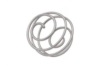 Abstract metallic intertwined spiral wire object modeling a complex knot
