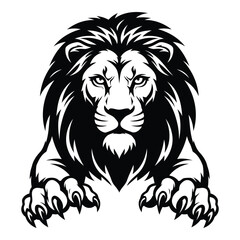 black and white lion head with mane and paws  animal graphic