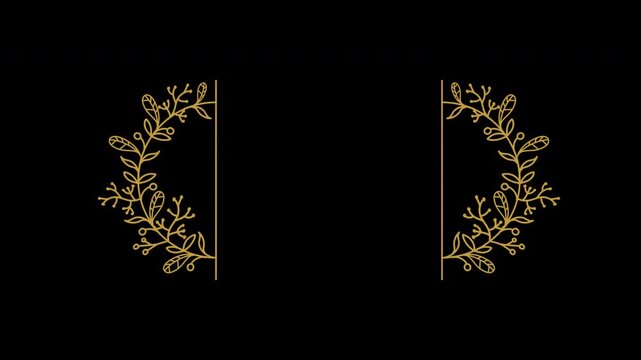 Golden Christmas Floral Frame With Copy Space Animation Alpha Channel