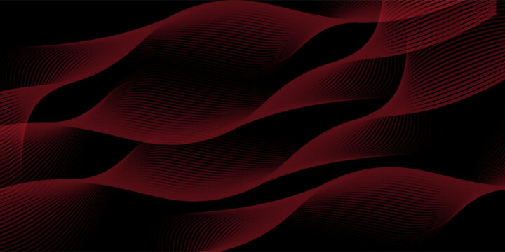 Vector abstract red background with dynamic red waves, lines and particles.
