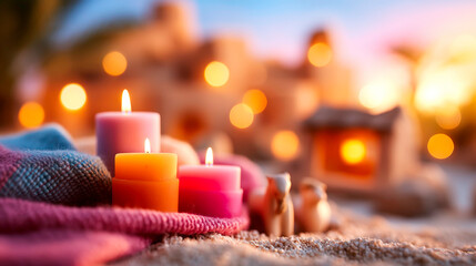 Advent Candles and Creche week celebration decoration christmas scene