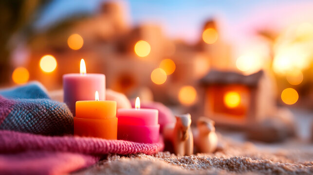 Advent Candles and Creche week celebration decoration christmas scene