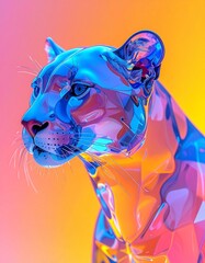 Colorful Transparent Glass Puma 3D Render Isolated on Gradient Background