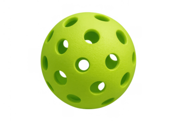 Green pickleball ball for sports and recreation on a transparent background, representing active lifestyle and competitive game