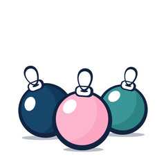Vector illustration of colorful Christmas baubles with glossy shine. Flat cartoon holiday decoration isolated on white background.