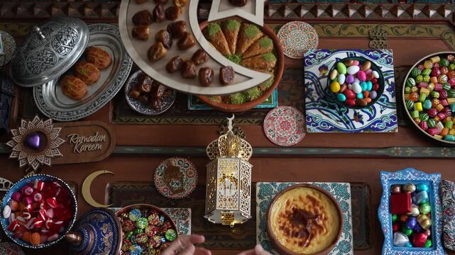 Muslim Family Having Dinner At Home, Ramadan Iftar Table,  Iftar Table Turkish Traditional Food, Ramadan Background, Eid Mubarak Concept Video, Uskudar Istanbul, Turkiye (Turkey) 