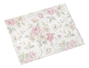 A floral-patterned linen placemat to elevate the elegance of a formal dining setting.