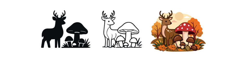 Obraz premium mushroom foraging deer and mushrooms together autumn forest
