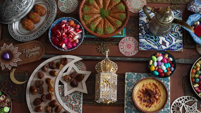 Muslim Family Having Dinner At Home, Ramadan Iftar Table,  Iftar Table Turkish Traditional Food, Ramadan Background, Eid Mubarak Concept Video, Uskudar Istanbul, Turkiye (Turkey) 