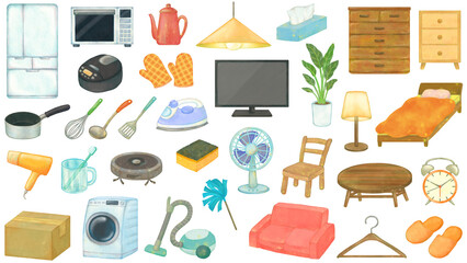 家具・家電・生活雑貨のイラストセット 新生活 住まい