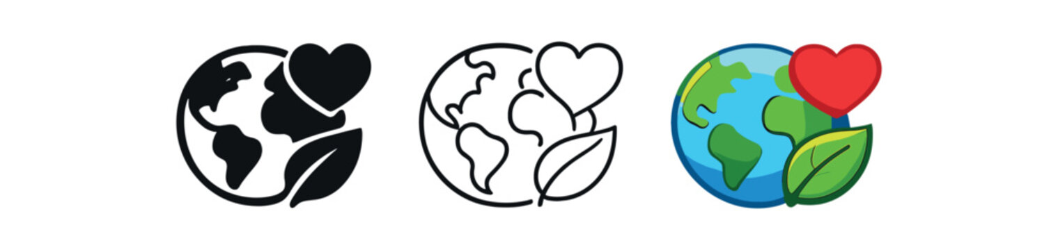 eco sustainability simple earth globe with heart and leaf