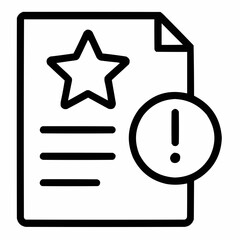 Line icon of a document with star and alert &mdash; featured breaking story, black on white, square minimalist style
