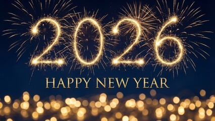 Sparkling new year 2026 celebration with fireworks and lights