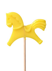 Side view of yellow horse lollipop
