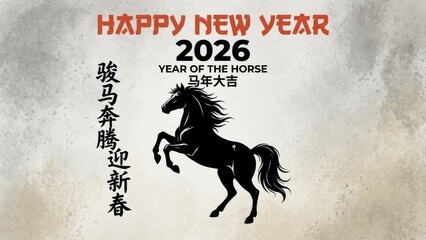 Year of the horse celebration with festive greetings and horse silhouette