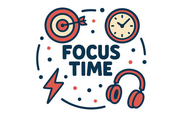 Obraz premium Focus time concept with target clock lightning bolt and headphones