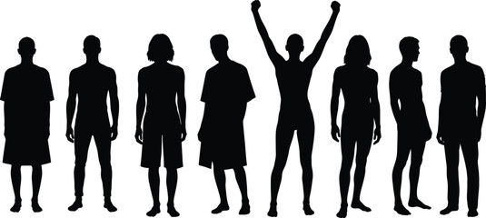A group of people in silhouette with one celebrating