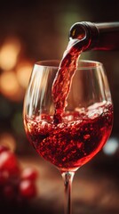 Red Wine Being Poured into a Glass with Bubbles