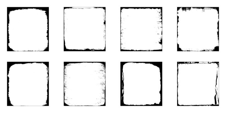 Grunge photo frames set templates. Ink paint border with rough edges